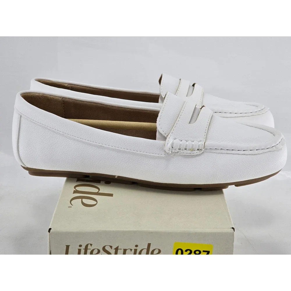 LifeStride Riviera Loafers Women 6.5W White Penny Loafers Soft System - NEW